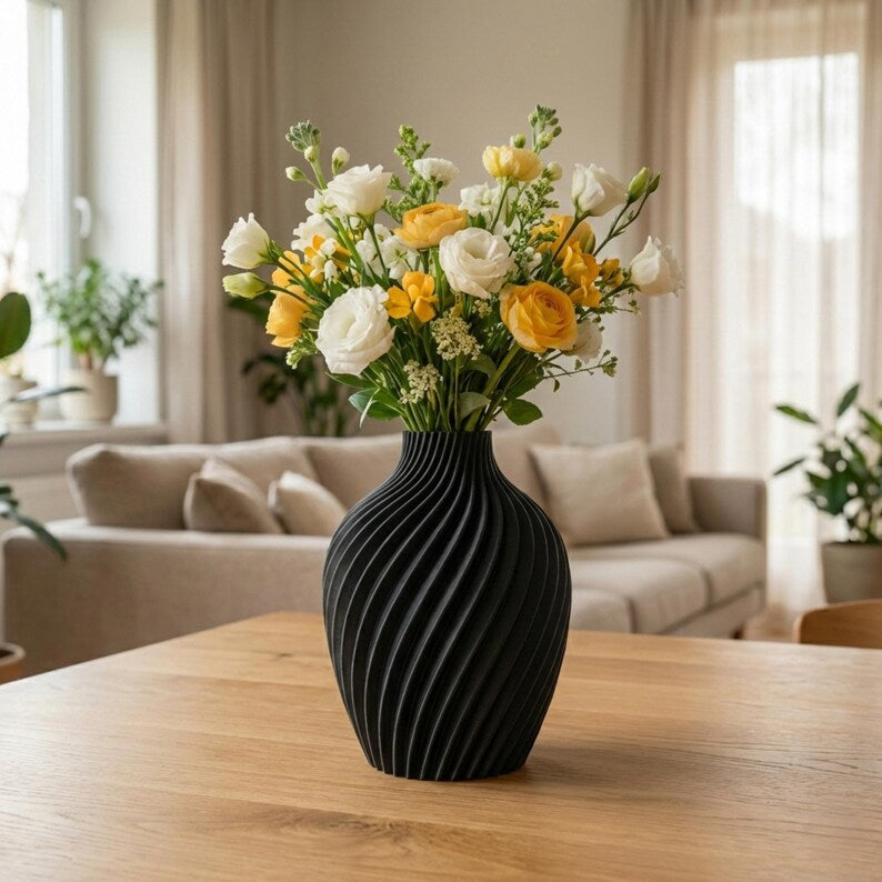 Modern Spiral Flower Vase, Sculptural 3D Printed Vase, Minimalist Home Decor, Contemporary Table Centerpiece