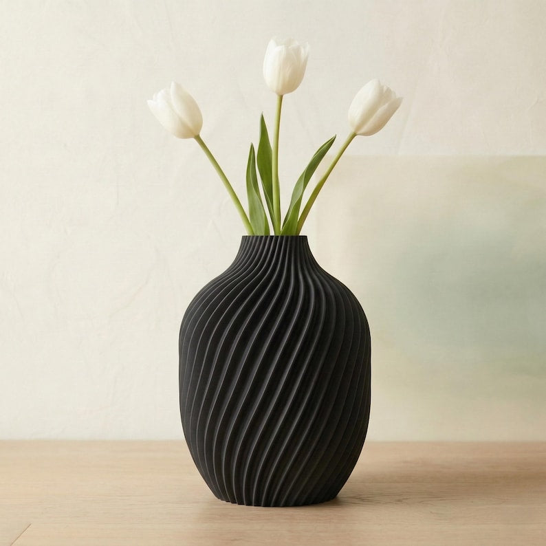 Modern Spiral Flower Vase, Sculptural 3D Printed Vase, Minimalist Home Decor, Contemporary Table Centerpiece