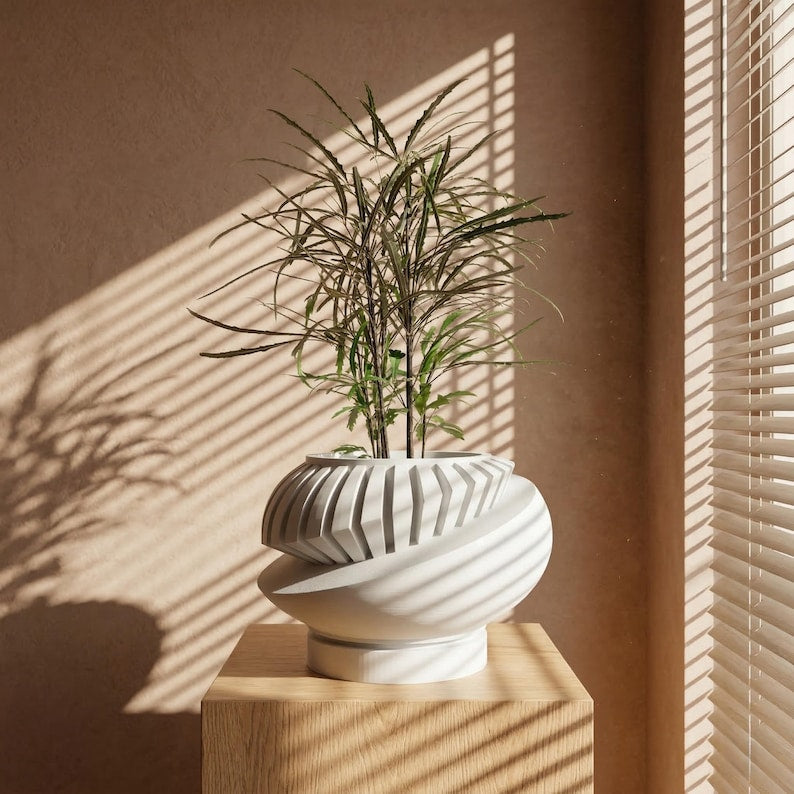 Sculptural Indoor Planter, Modern Plant Pot with Removable Drainage Tray