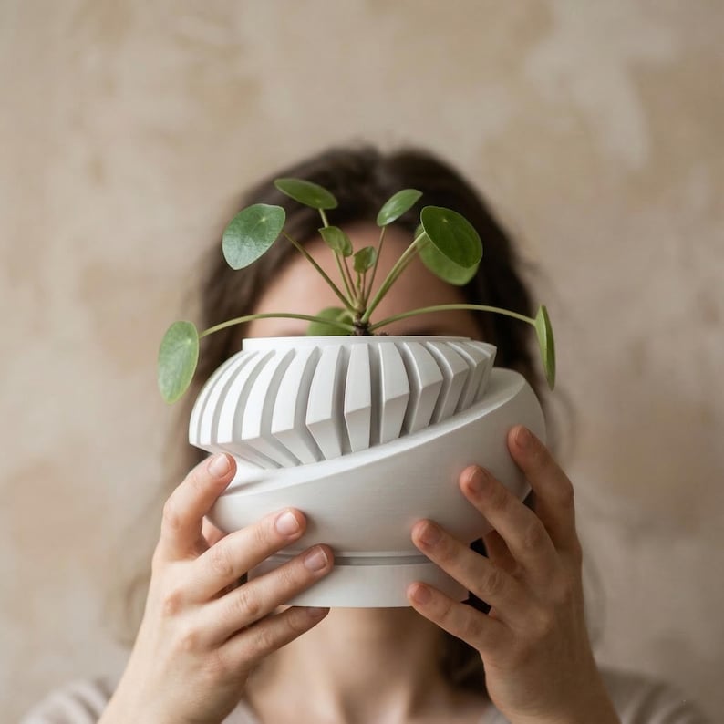 Sculptural Indoor Planter, Modern Plant Pot with Removable Drainage Tray