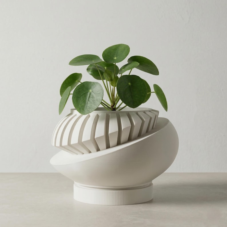 Sculptural Indoor Planter, Modern Plant Pot with Removable Drainage Tray