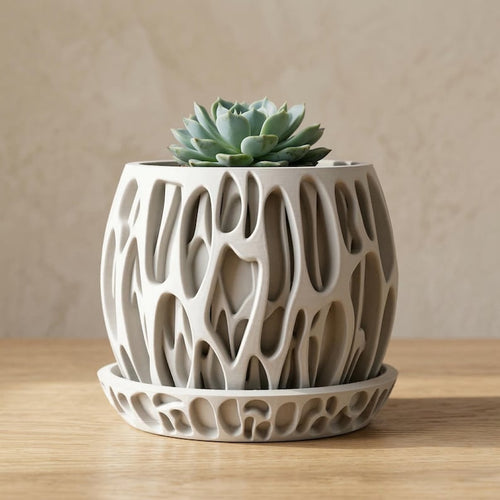 Sculptural Indoor Planter with Drainage Tray, Openwork Plant Pot for Houseplants