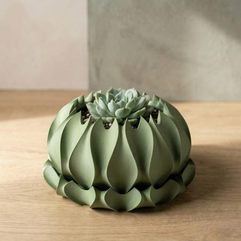 Sculptural Petal Planter with Drainage Tray, Modern Indoor Plant Pot for Succulents