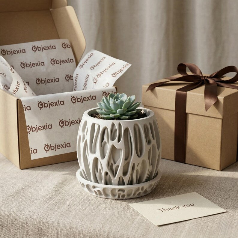 Sculptural Indoor Planter with Drainage Tray, Openwork Plant Pot for Houseplants