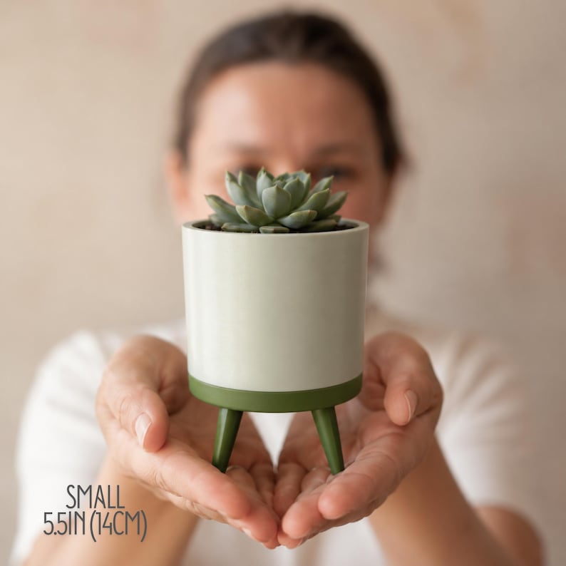 Indoor Planter Pot with Drainage Insert, Modern Plant Pot with Legs, Raised Succulent Planter, Small Houseplant Pot, Plant Lover Gift