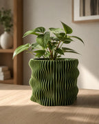 Wavy Planter Pot with Drainage Tray, Modern 3D Printed Indoor Plant Pot, Geometric Houseplant Planter