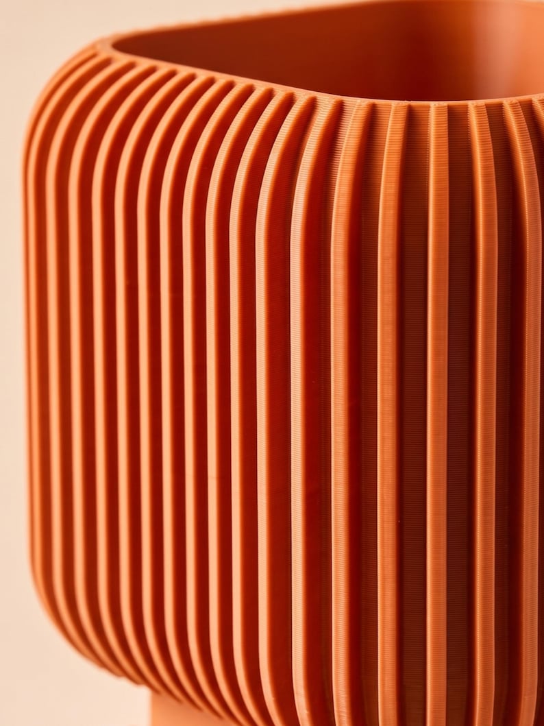 Planter Pot With Drainage Tray, 3D Printed Ribbed Plant Pot, Modern Indoor Planter, Succulent Pot, Plant Lover Gift